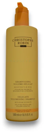 Christophe Robin Delicate apimties suteikiantis Šampūnas su rožių ekstraktais kasdienis apimties suteikiantis šampūnas ploniems plaukams 500ml