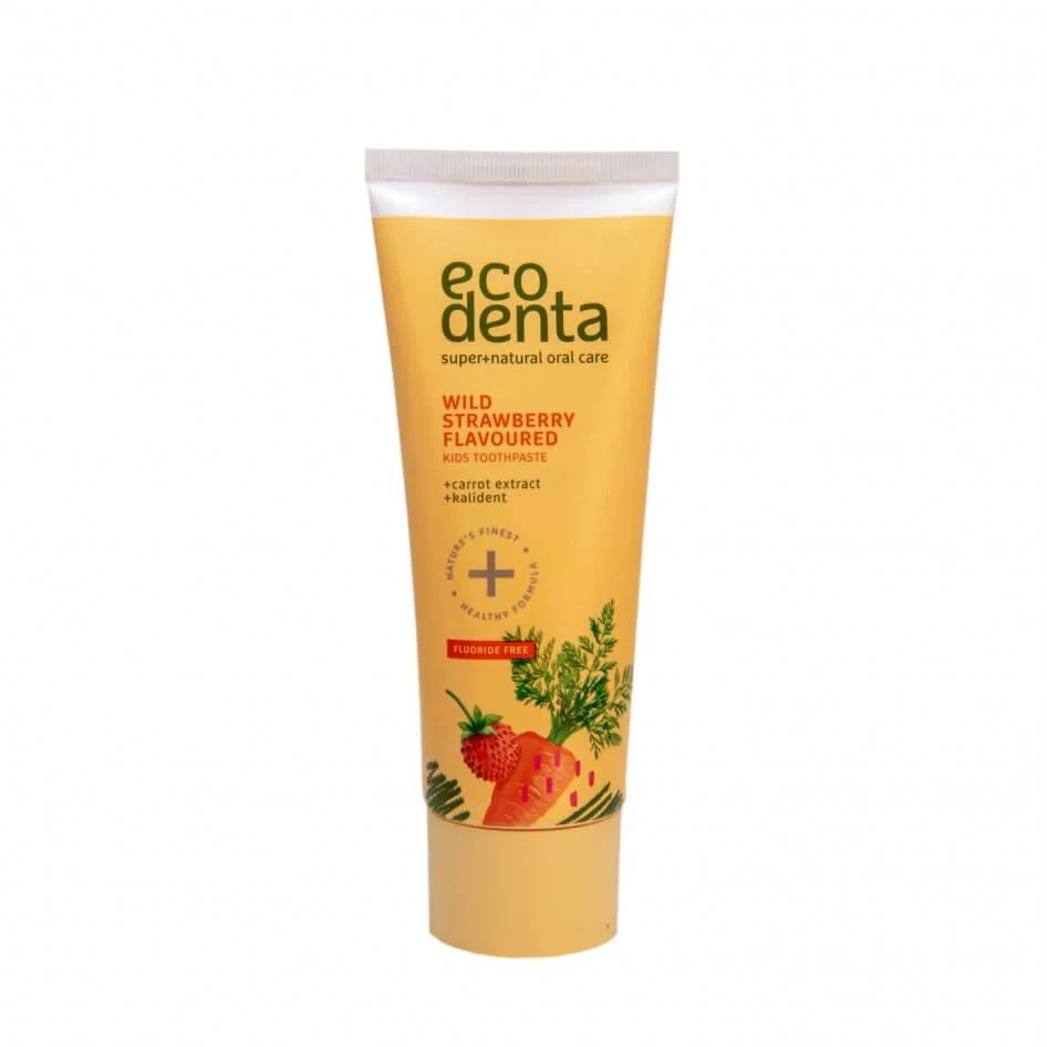Ecodenta Wild Strawberry Flavored Vaikiškas Dantų dantų pasta vaikams su kalidentem su laukinių braškių skoniu 75ml