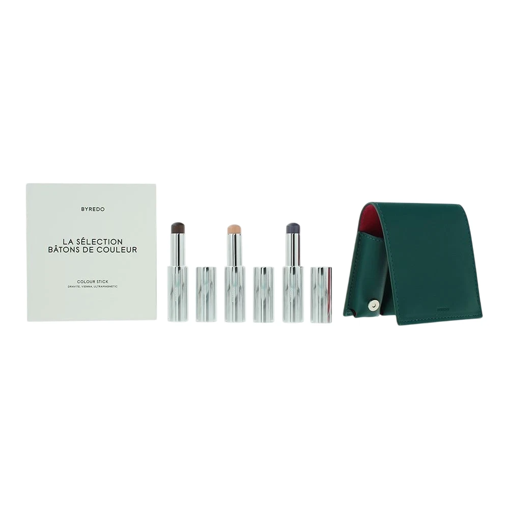 Deep Teal Set Byredo: Colour Stick Multifunctional Eyeshadow Stick 509 Solar Flare 3.5 g + Colour Stick Multifunctional Eyeshadow Stick 509 Kumato Face 3.5 g + Colour Stick Multifunctional Eyeshadow Stick 509 Flower Play 3.5 g + Byredo GWP Textile Pouch D