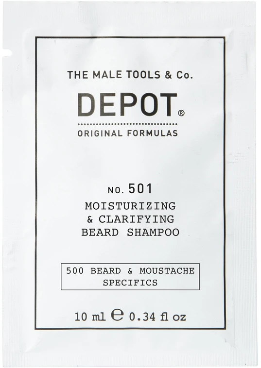 Depot, 500 Beard & Mustache Specifics No. 501, Pro-Vitamin B5, Beard Šampūnas, Moisturizing & Gaivinantis, 10 ml