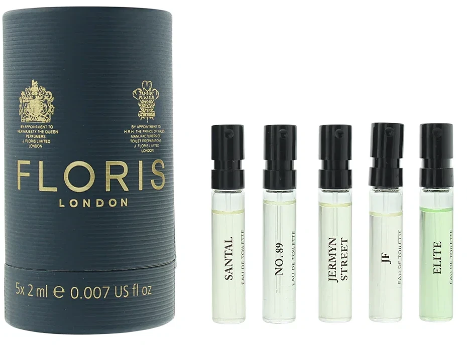 „Discovery Collection“ rinkinys Floris Of London: Nr. 89, tualetinis vanduo, vyrams, 2 ml *buteliukas + Santal, tualetinis vanduo, vyrams, 2 ml *buteliukas + Jermyn Street, tualetinis vanduo, vyrams, 2 ml *buteliukas + JF, tualetinis vanduo, vyrams, 2 ml, * buteliukas vyrams, 2 ml, Eau DeViette