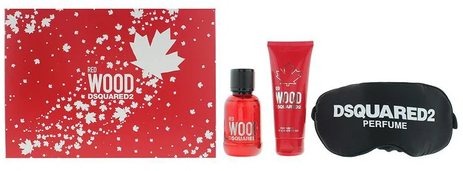 Dsquared2 Raudona Wood rinkinys moterims (EDT, 50 ml + dušo želė, 100 ml + miego kaukė)
