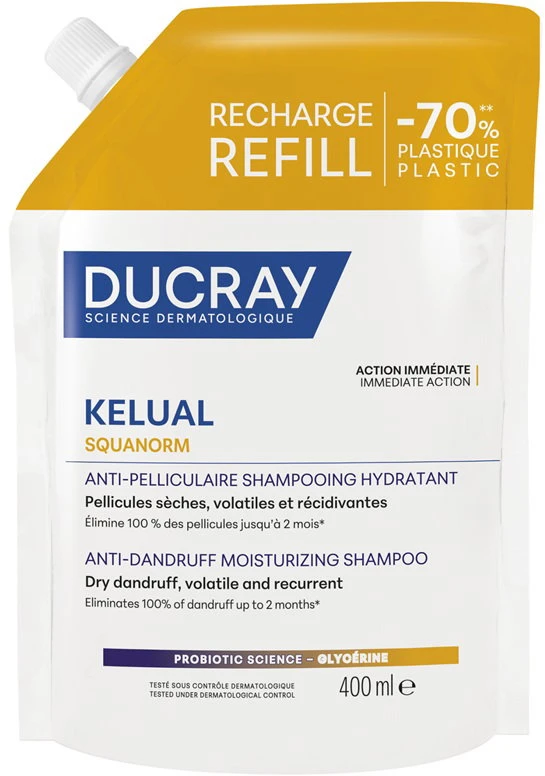 Ducray Kelual Squanorm Hair Treatment Šampūnas Nuo pleiskanų For Scalp With Dry Dandruff Refill, 400 ml