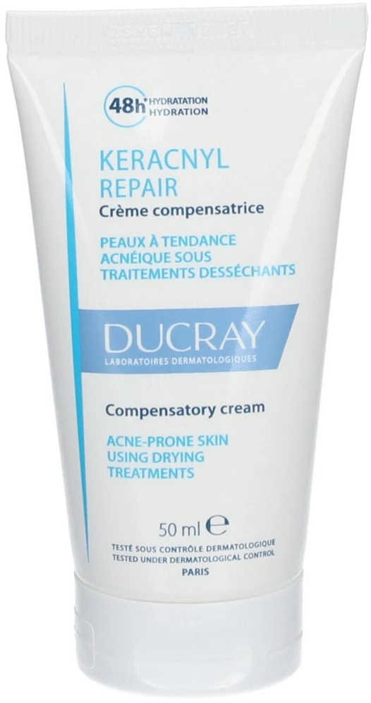 Ducray Keracnyl Moisturizing Repair Kreminis 48hrs atkuriamasis veido kremas, 50 ml