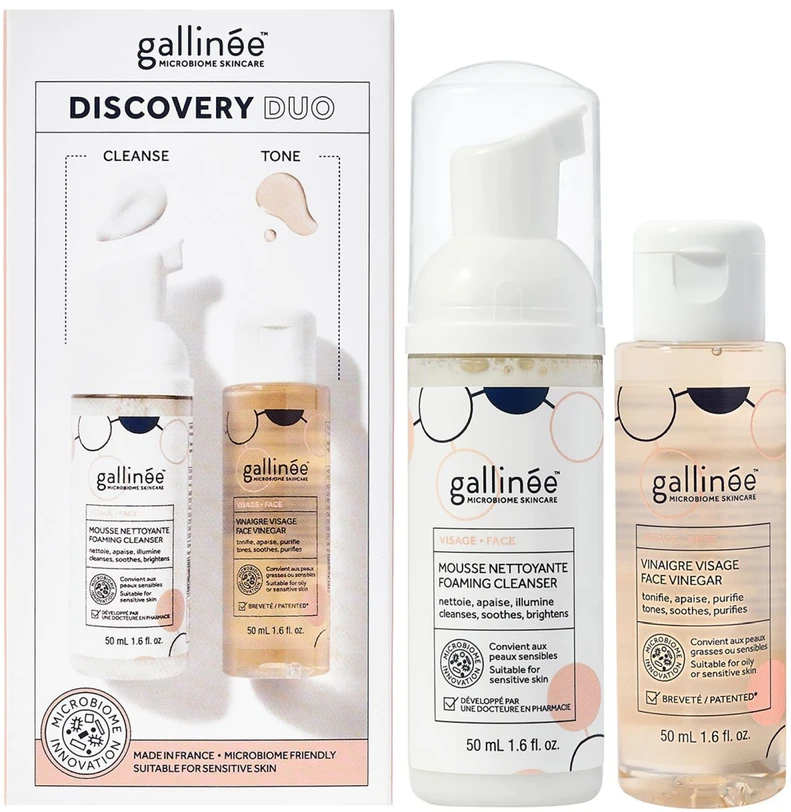 Duo Set Set Gallinee: Microbiome Skincare Prebiotics & Postbiotics Purifying Cleansing Foam, 50 ml + Microbiome Skincare Prebiotics & Postbiotics Soothing Lotion For Face, 50 ml