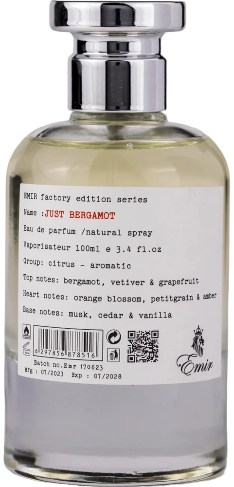 Emir Just Bergamot Factory Edition EDP parfumuotas vanduo unisex, 100 ml