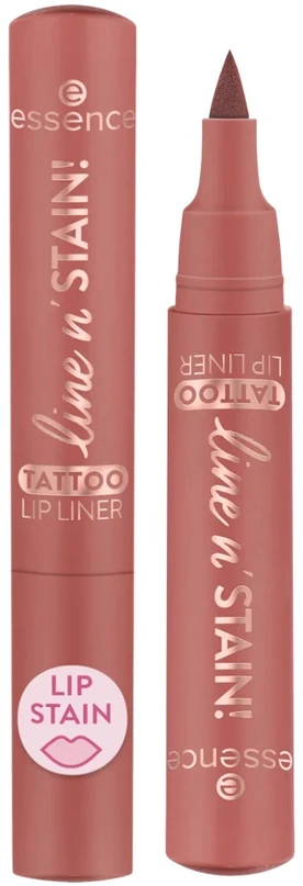 „Essence Cosmetics“ tatuiruočių linija „N'stain!“ – tatuiruočių lakas „Perfilador De Labios 02 – Must Have Brown 2“, 5 ml