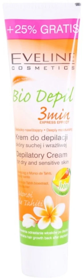 „Eveline Cosmetics Bio Depil Mango Smooth“ plaukų šalinimo kremas jautriai odai, 125 ml