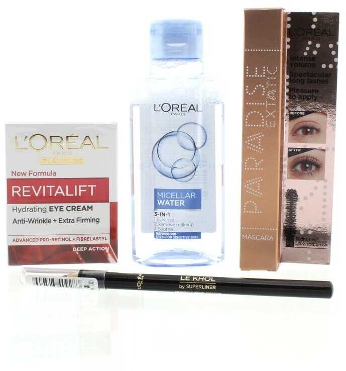 „Eye Look Good“ grožio rinkinys „L'Oreal Paris“: „L'Oreal Paris“, valomasis, micelinis vanduo, visiems odos tipams, 95 ml + „Paradise Extat“
