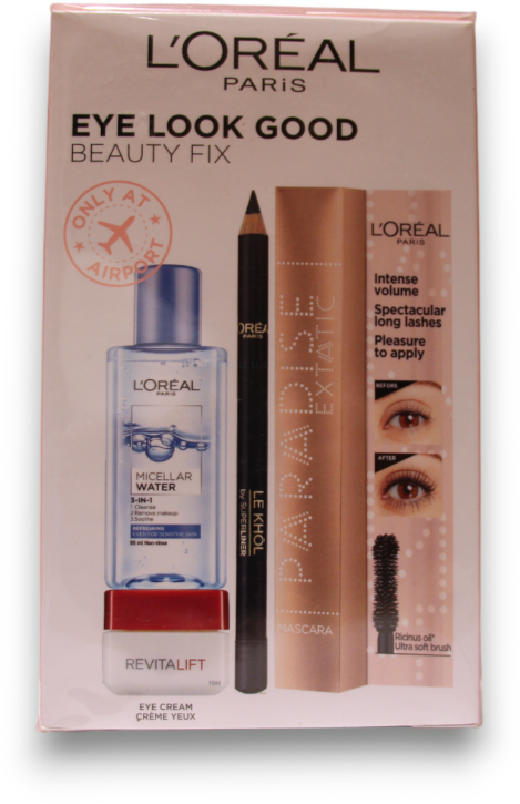 „Eye Look Good“ grožio rinkinys „L'Oreal Paris“: „L'Oreal Paris“, valomasis, micelinis vanduo, visiems odos tipams, 95 ml + „Paradise Extat“