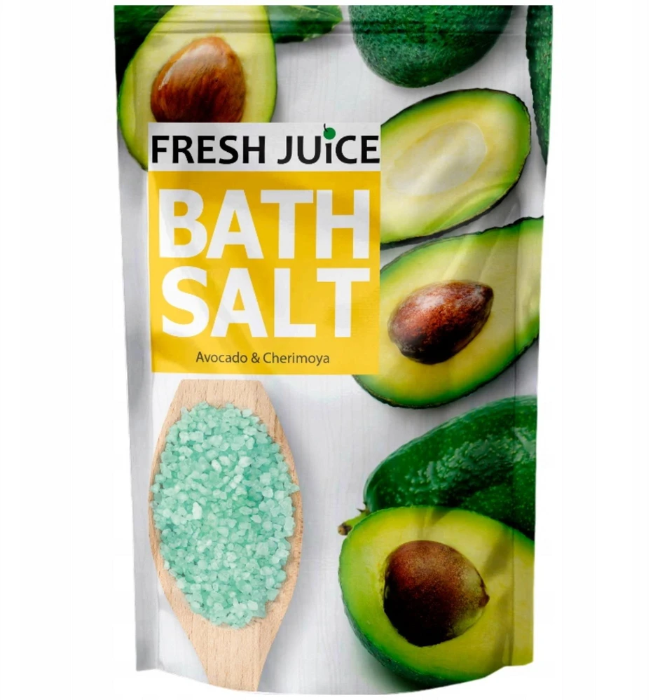 Fresh Juice Šviežiai spaustų avokadų ir cherimojų natūrali maitinamoji vonios druska, 500g