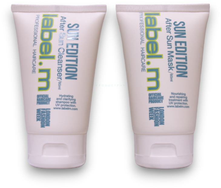 Label.M „Get Wet Sun Edition“ rinkinys. M: „Sun Editon“ UV filtro plaukų lakas stiprinimui, 50 ml + „Sun Editon“ plaukų aliejus su UV filtru, atgaivinantis spindesį ir atkuriantis spindesį, 60 ml + „Sun Editon“ plaukų šampūnas drėkinimui, 60 ml + „Sun Editon“ plaukų šampūnas su UV filtru.