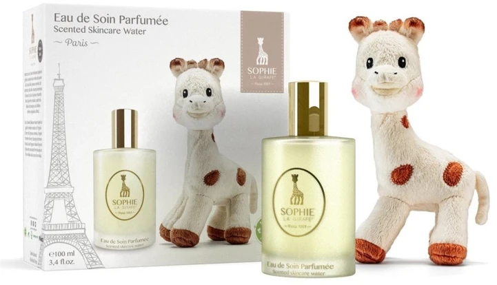 Sophie La Girafe Sophie La Girafe Eau de Soin rinkinys vaikams (parfumuota kūno dulksna Eau De Soin, 100 ml + pliušinis žaisliukas)