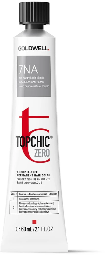 Goldwell TopChic Zero amoniako neturinčios nuolatinės plaukų dažai 7NA vidutinis natūralus peleninis, skirti šviesiems plaukams, 60 ml