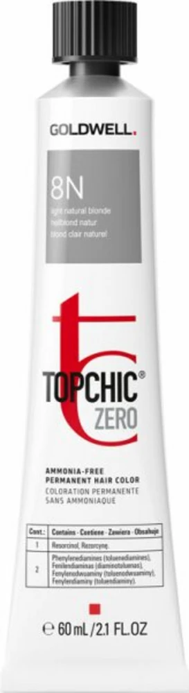 Goldwell TopChic Zero Permanentiniai dažai plaukams be amoniako, atspalvis 8N Šviesiai blondas, skirti šviesiems plaukams, 60 ml