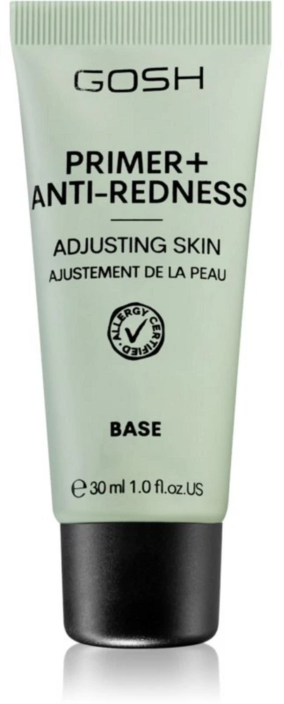 „Gosh Primer+“ be kvapiklių neutralizuoja paraudimą. Skystas makiažo pagrindas „008 Anti-Redness“, 30 ml.