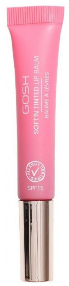 Gosh, Soft'n Clear, Vegan, High-shine, Lūpų balzamas, 005, Rožinė Rose, SPF 15, 8 ml
