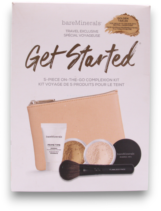 „Bare Minerals I Am An Original“ rinkinys: „Prime Time Vitamin E Smooth Wear Foundation Primer Golden Tan“, 15 ml + Originalus skystas makiažo pagrindas SPF 15, 2 g + „Mineral Veil Matte Finish“ biri fiksuojamoji pudra „Golden Tan“, 2 g + „BareMinerals“ fiksuojamoji pudra