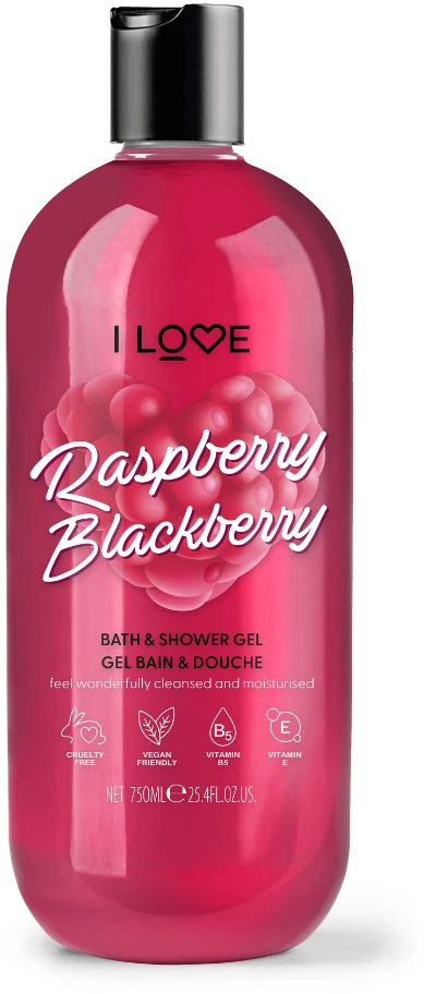 I Love Raspberry & Blackberry Hydrating Dušo želė For All Skin Types drėkinanti dušo želė, 750 ml