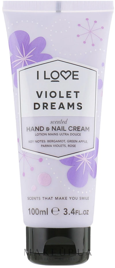 „I Love“, „Signature Collection“, drėkinamasis rankų ir nagų kremas, „Violet Dreams“, 100 ml