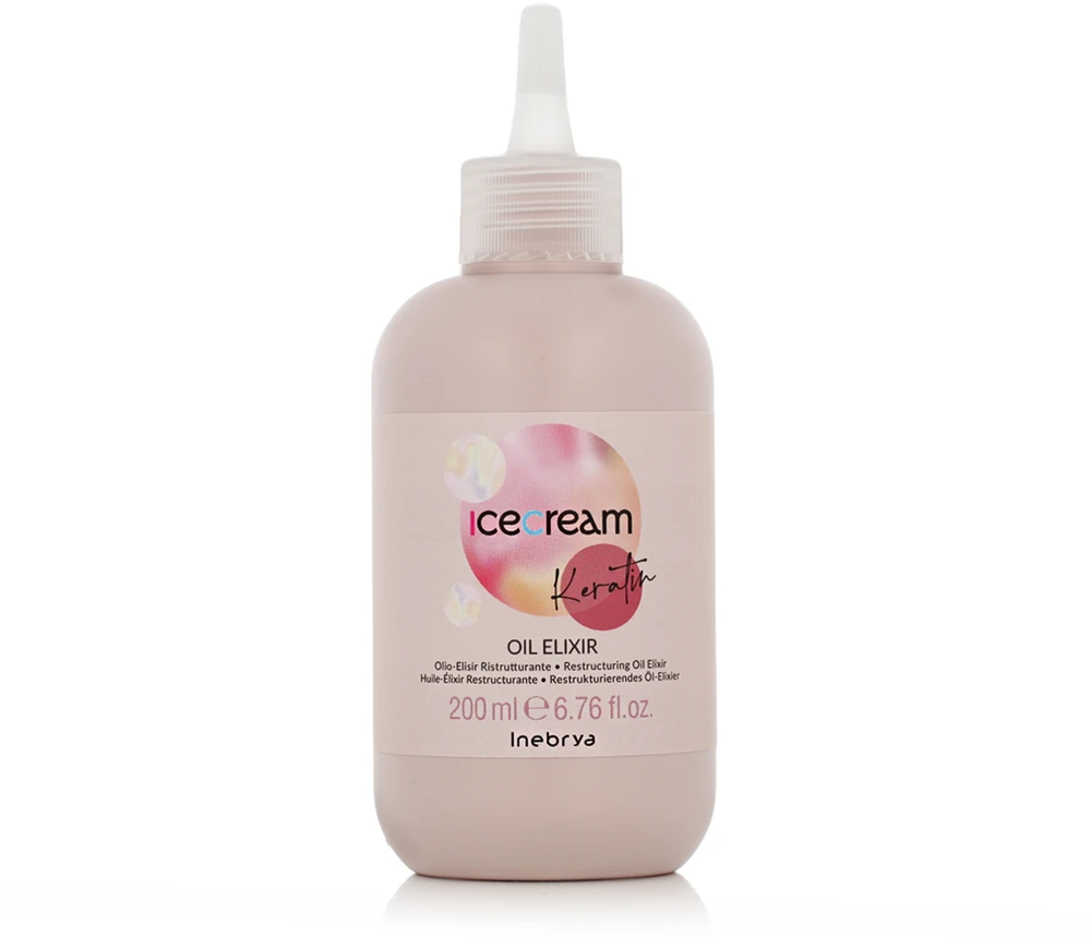 Inebrya Ice Kreminis Keratin Oil Eliksyras atkuriamasis plaukų aliejus-serumas su keratinu, 200 ml