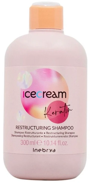 Inebrya Ice Kreminis Keratin Šampūnas atkuriamasis šampūnas plaukams su keratinu, 300 ml