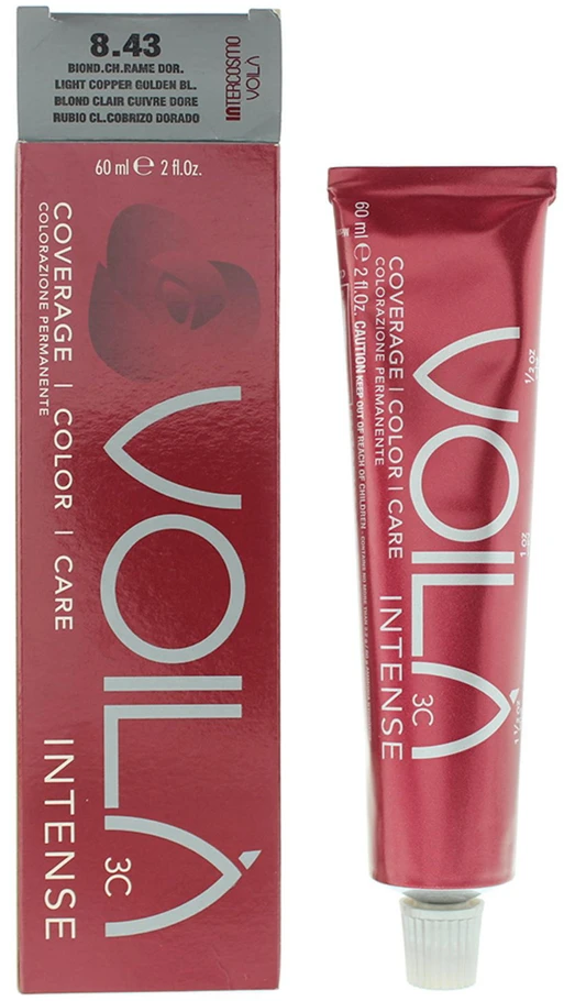 Intercosmo Voilà 3C Intense Permanent Hair Dye 8.43 Light Copper Golden Skirtas šviesiems plaukams, 60 ml