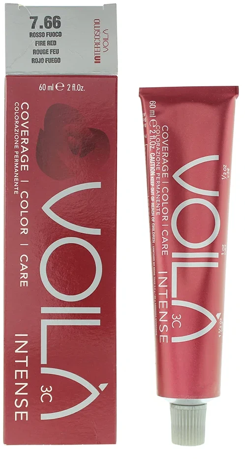 Intercosmo Voilà 3C Intense Permanent Hair Dye 7.66 Fire Raudona, 60 ml