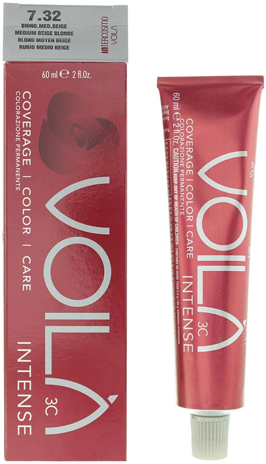 Intercosmo Voilà 3C Intense Permanent Hair Dye 7.32 Medium rusvai gelsvas Skirtas šviesiems plaukams, 60 ml