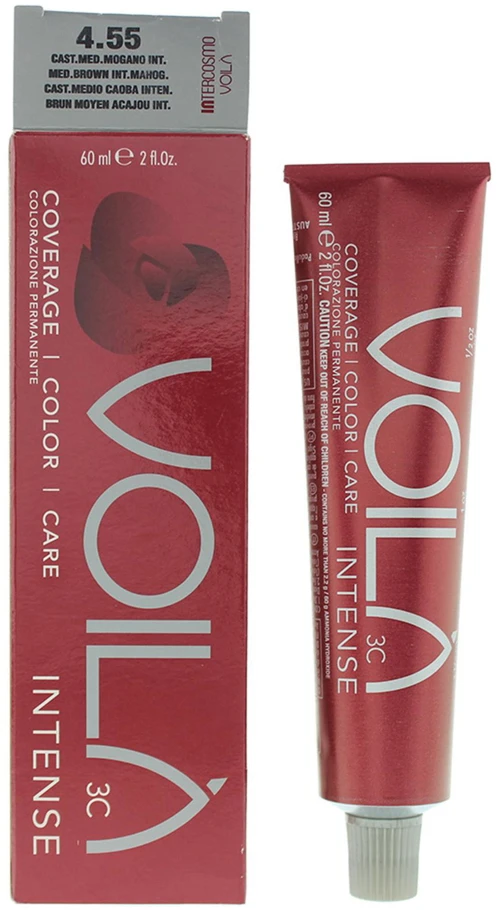 „Intercosmo Voilà 3C Intense“ ilgalaikiai plaukų dažai, 4.55 Vidutinio rudumo, intensyvi raudonmedžio spalva, 60 ml