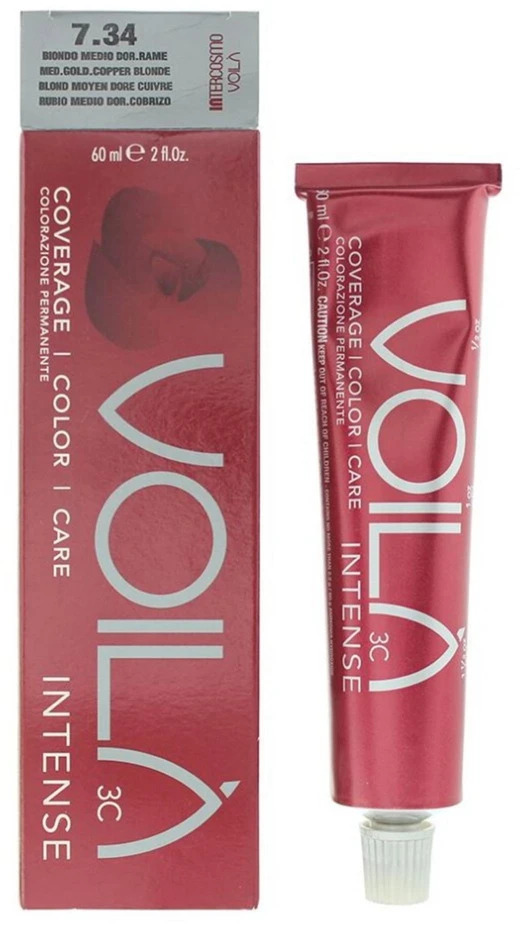 Intercosmo Voilà 3C Intense Permanent Hair Dye 7.34 Medium Golden Copper Skirtas šviesiems plaukams, 60 ml