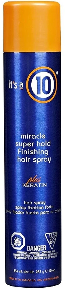 It's a 10 Miracle Super Hold Finishing Purškiklis Plus Keratin Plaukų lakas Style Extra Strong Hold, 334 ml
