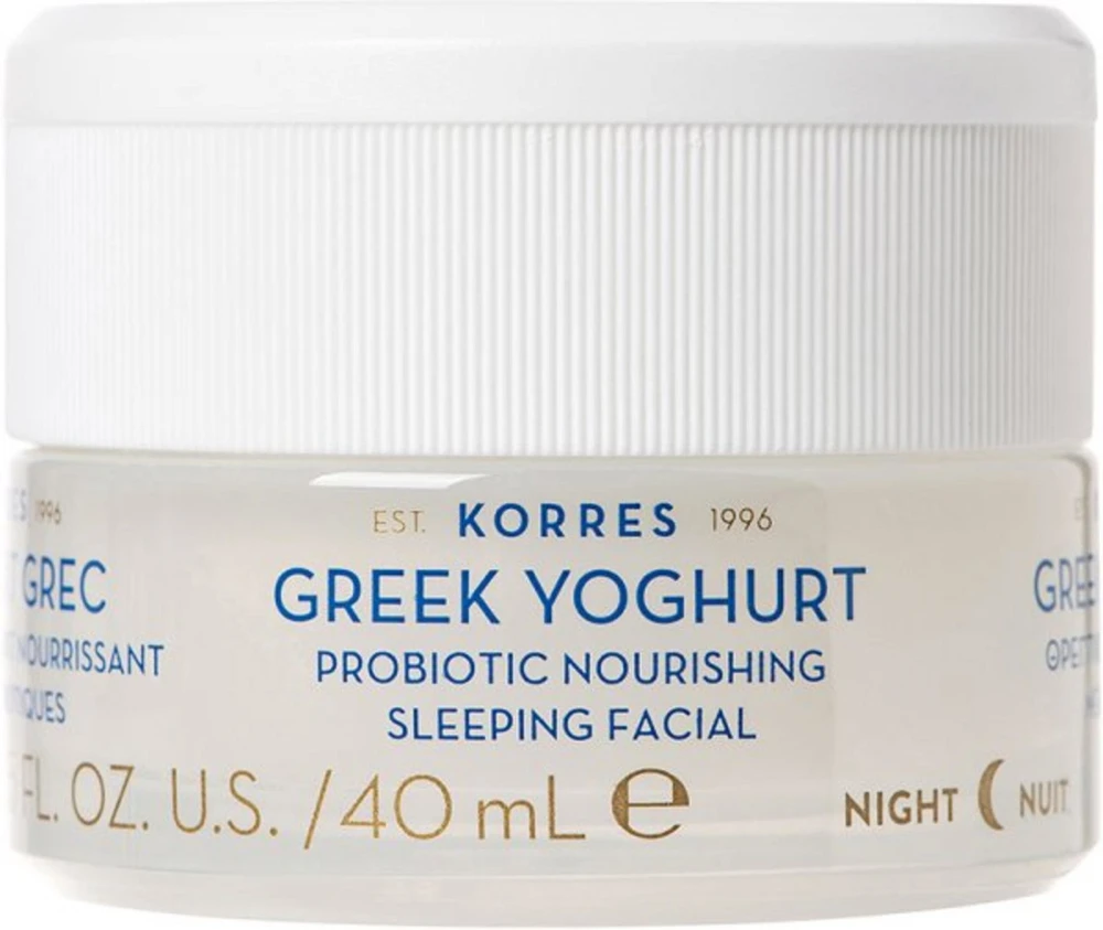 Korres graikiškas jogurtas Probiotic Quench Sleeping Facial Facial Night Skin Kreminis