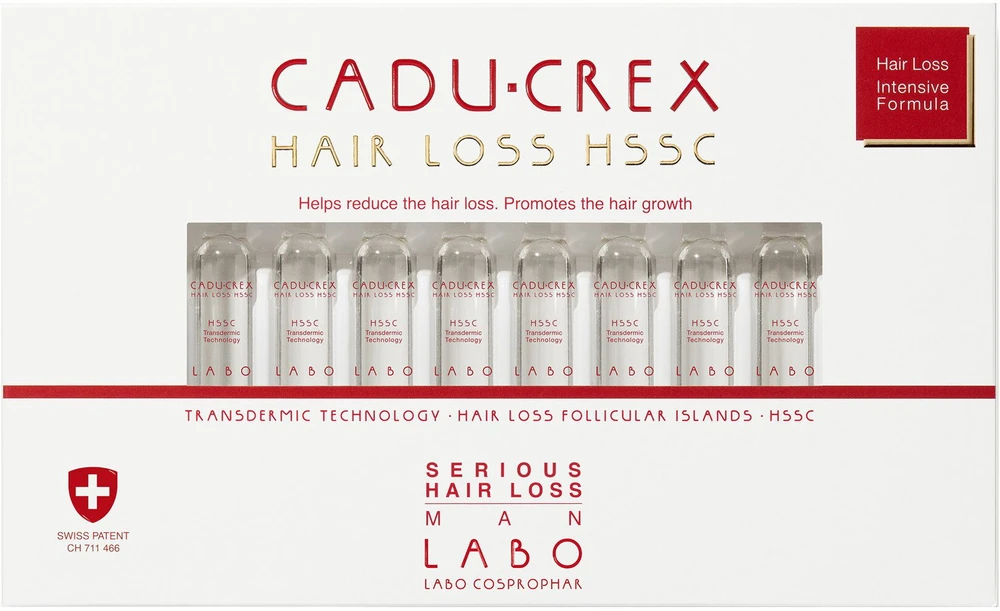 Labo Cadu-Crex Severe Stage prieš plaukų slinkimą skirtos ampulės, serumas galvos odai vyrams, 40 vnt. 3,5 ml