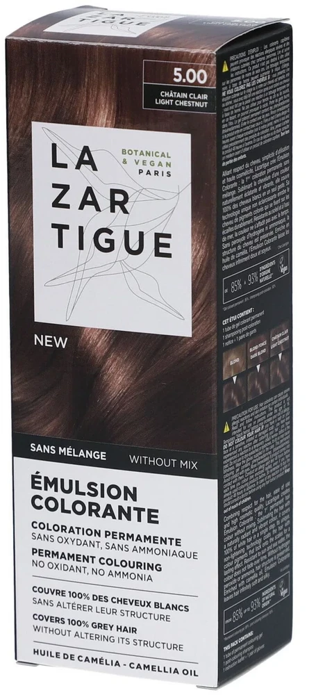 Lazartigue Emulsion Colorante Permanent Hair Dye 5.00 Light Chestnut, 60 ml