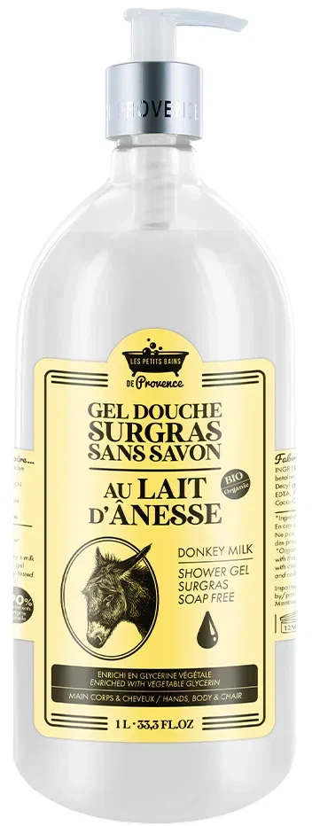 Les Petites Bains de Provence Donkey Milk Dušo želė For Body Face & Hair For Sensitive Skin, 1000 ml