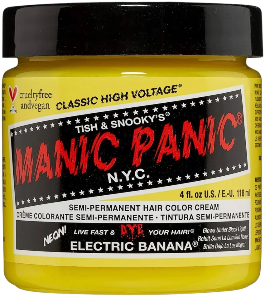 „Manic Panic Classic“ aukštos įtampos elektriniai bananų spalvos pusiau ilgalaikiai plaukų dažai, 118 ml