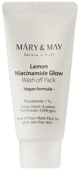 Mary And May MARY & MAY Odos kaukė su citrinų ir niacinamido ekstraktu „Glow“ nuplaunamoji pakuotė, 30 g