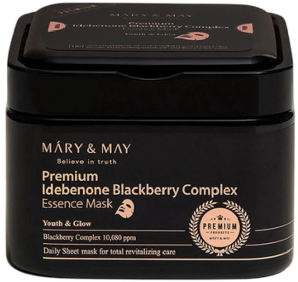 Mary And May Mary & May Premium Idebenone Blackberry Complex Essence Mask lakštinė veido kaukė, 20 vnt.