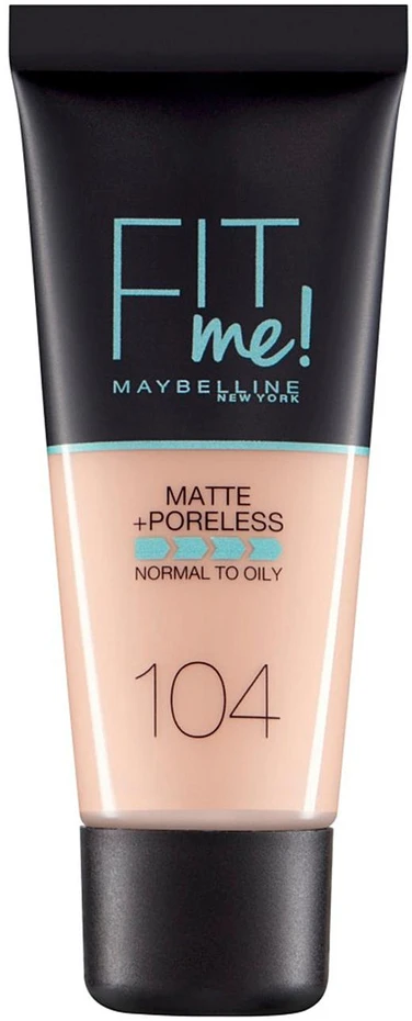 „Maybelline Fit Me Matte + Poreless“ skystas makiažo pagrindas, 104 „Soft Ivory“, 30 ml