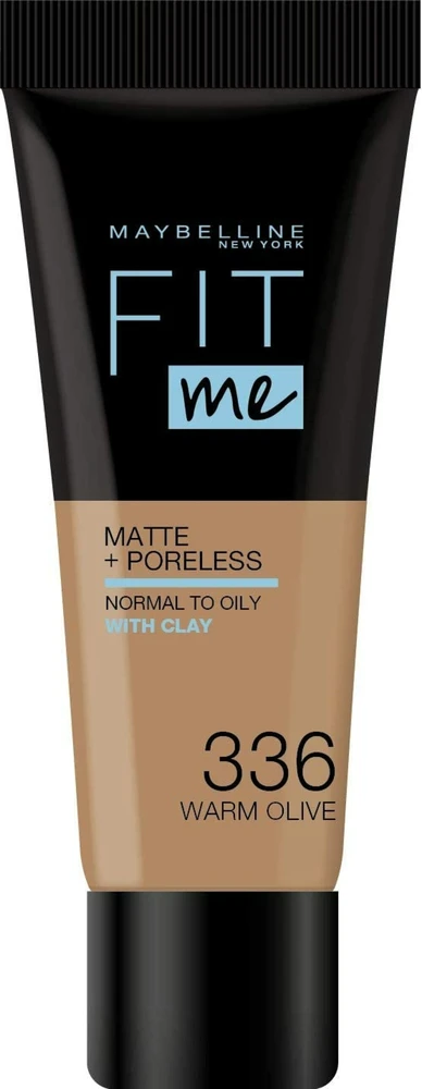 „Maybelline Fit Me Matte + Poreless“ skystas makiažo pagrindas, 336 „Warm Olive“, 30 ml