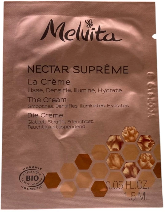 Melvita, „Nectar Supreme“, ekologiškas, lyginamasis, tankinantis - skaistinantis, kreminis, veidui, 1,5 ml *mėginėlis