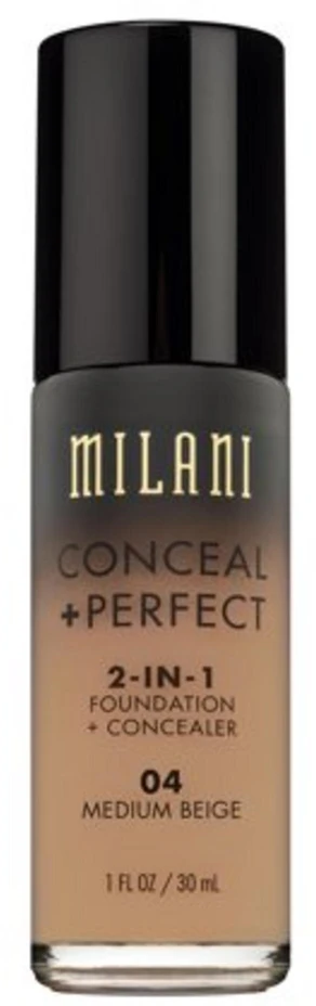 Milani Conceal + Perfect Liquid Foundation & Maskuoklis 2-In-1 04 Medium rusvai gelsvas, 30 ml