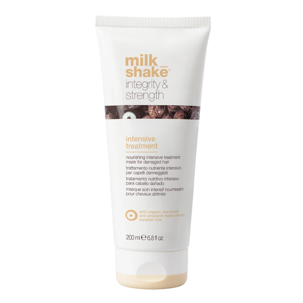 Milk Shake Pieno kokteilis „Vientisumas ir stiprumas“ Plaukų procedūra be sulfatų. Kreminis kaukė, lyginamoji po plovimo šampūnu, 200 ml