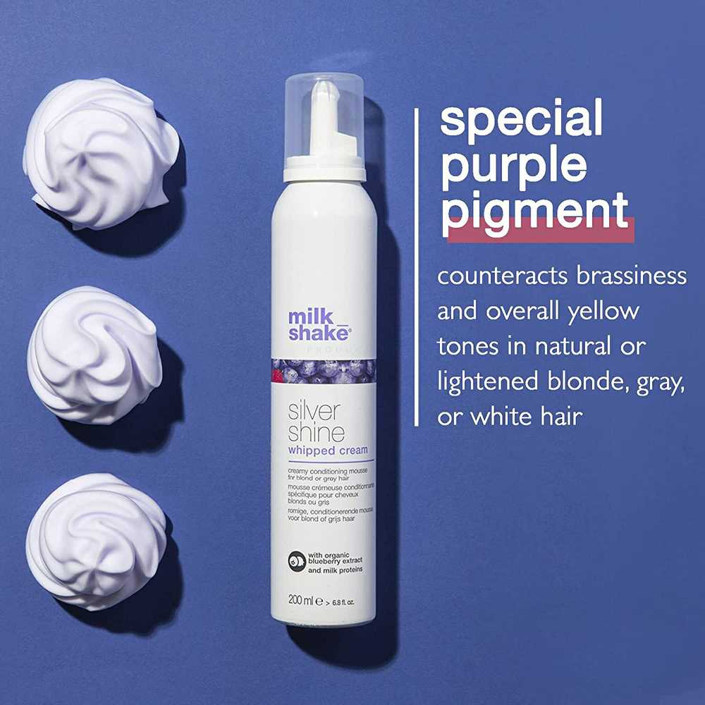 Kondicionuojančios putos šviesiems ir žiliems plaukams Milk_Shake Silver Shine Whipped Cream, 200 ml
