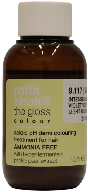 „Milk Shake The Gloss“ rūgštinio pH pusiau permanentiniai plaukų dažai, 9.117 labai šviesi, intensyvi pelenų violetinė spalva, 60 ml