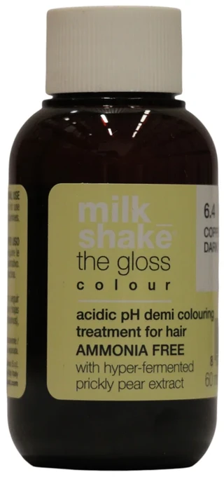 „Milk Shake The Gloss“ rūgštinio pH pusiau permanentiniai plaukų dažai, 6.4 vario tamsiai blondinė, 60 ml