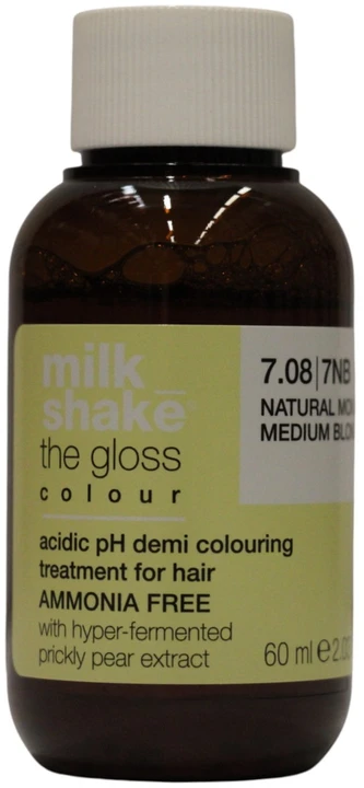 „Milk Shake The Gloss“ rūgštinio pH pusiau permanentiniai plaukų dažai, 7.08, natūrali „Moka“ vidutinė blondinė, 60 ml
