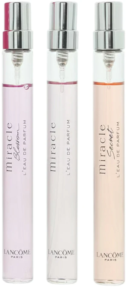 Miracle Set Lancome: Miracle Blossom EDP parfumuotas vanduo moterims, 10 ml + Miracle EDP parfumuotas vanduo moterims, 10 ml + Miracle Secret EDP parfumuotas vanduo moterims, 10 ml