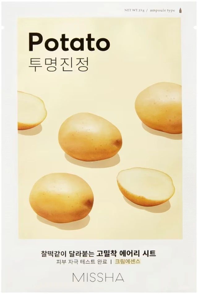 Missha Airy Fit Potato Sheet Mask lakštinė veido kaukė su bulvių ekstraktu, 19 g
